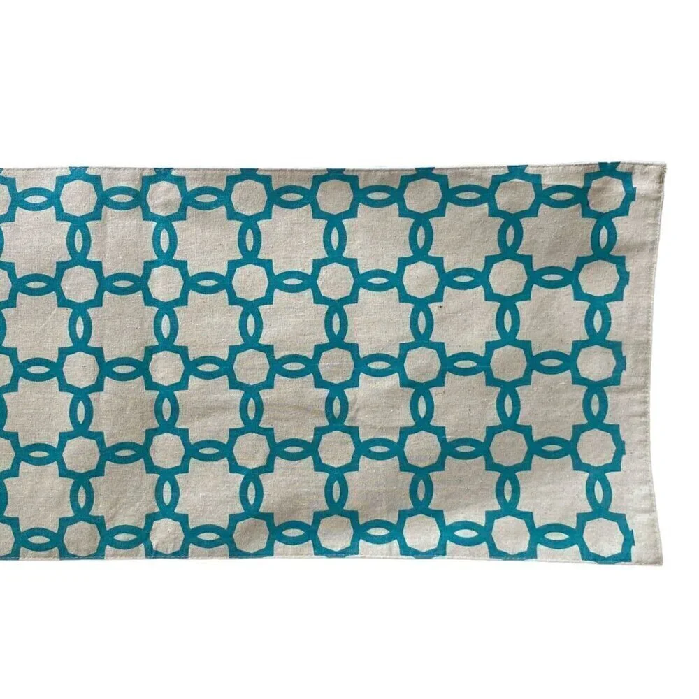 Modern Tablecloth Runner 14x72 Turquoise Natural Linen Blend